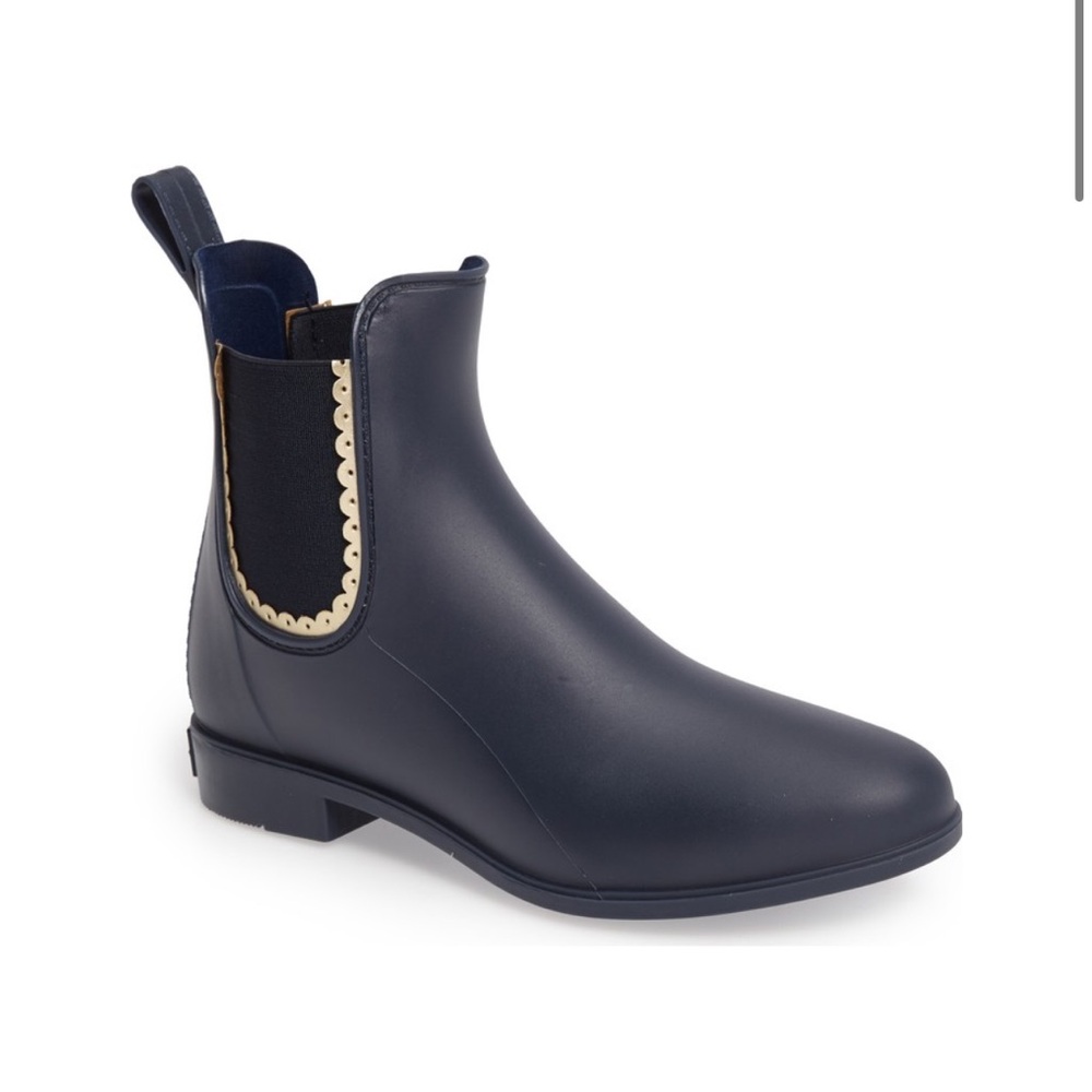 Jack Rogers Sallie Rain Boot Matte Navy Gold Scallop Detail Size 7